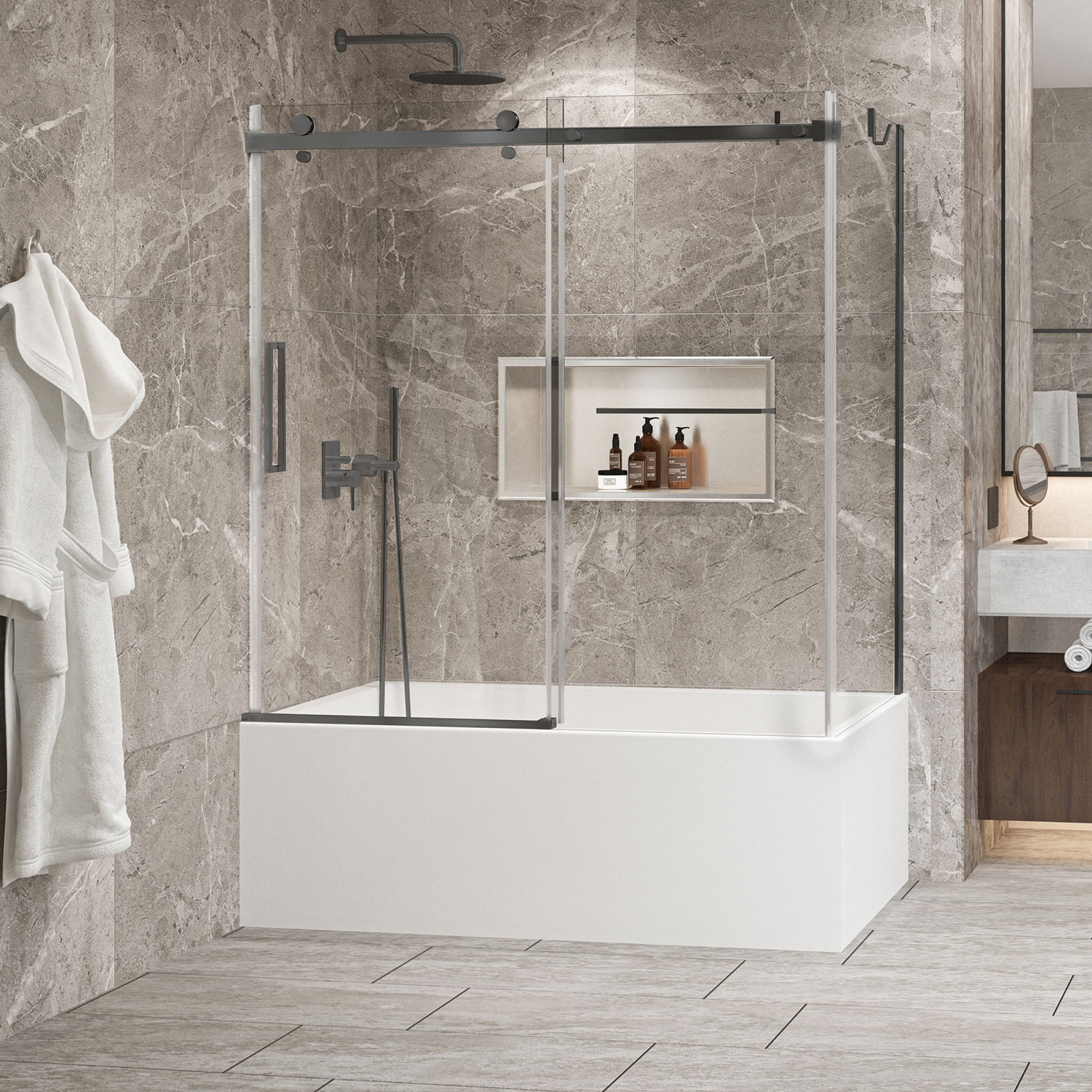 Shower base Slate 60 x 36, custom-made tile flange installation